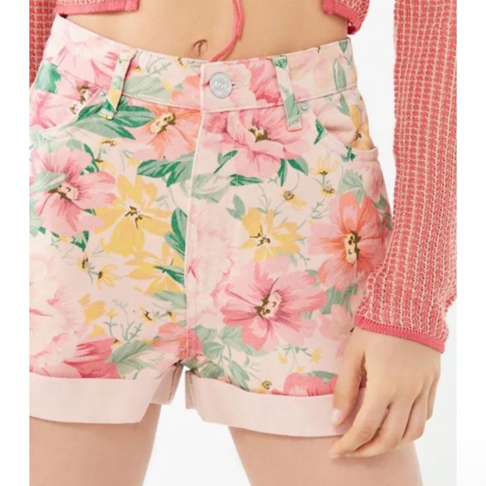 BDG Pink Floral Mom Shorts